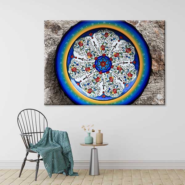 Geleneksel Türk Dairesel Çini Motifli Duvar Tablosu Kanvas Tablo 12140