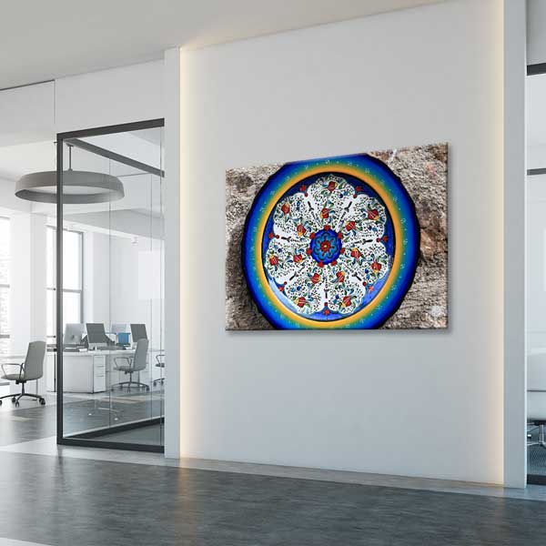Geleneksel Türk Dairesel Çini Motifli Duvar Tablosu Kanvas Tablo 12140