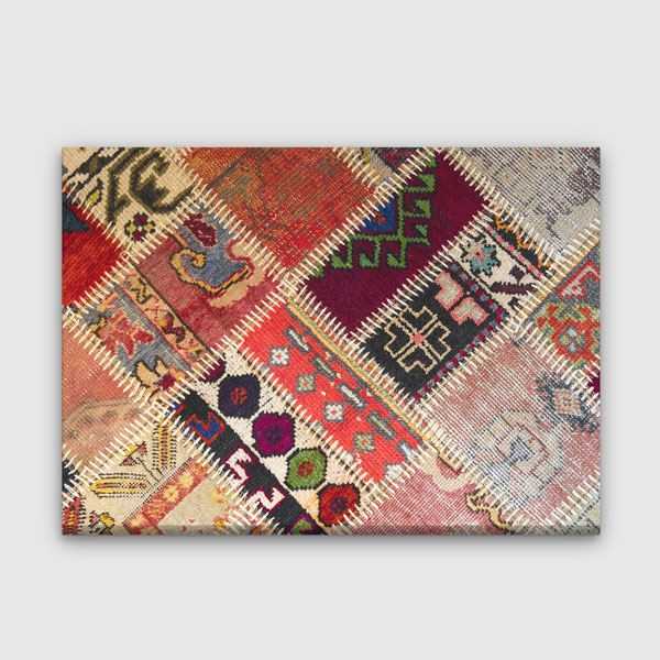 Geleneksel Anadolu Parça Kilim Kolaj Desenli Duvar Tablosu Kanvas Tablo 12143
