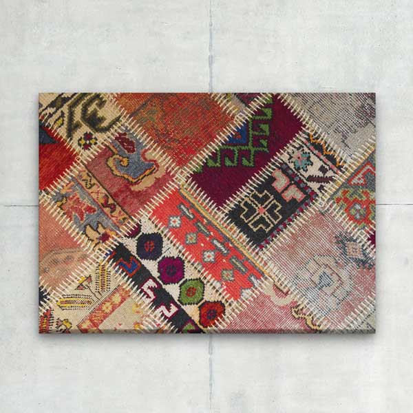 Geleneksel Anadolu Parça Kilim Kolaj Desenli Duvar Tablosu Kanvas Tablo 12143