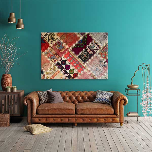 Geleneksel Anadolu Parça Kilim Kolaj Desenli Duvar Tablosu Kanvas Tablo 12143