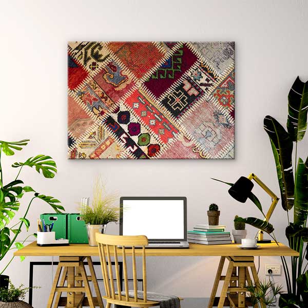 Geleneksel Anadolu Parça Kilim Kolaj Desenli Duvar Tablosu Kanvas Tablo 12143