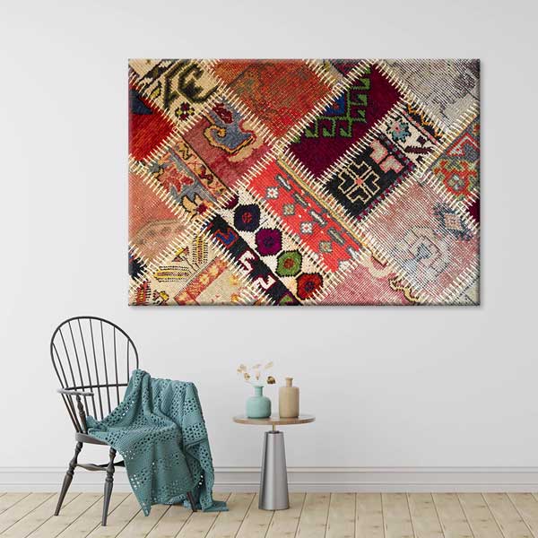 Geleneksel Anadolu Parça Kilim Kolaj Desenli Duvar Tablosu Kanvas Tablo 12143
