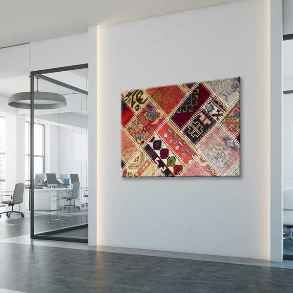 Geleneksel Anadolu Parça Kilim Kolaj Desenli Duvar Tablosu Kanvas Tablo 12143