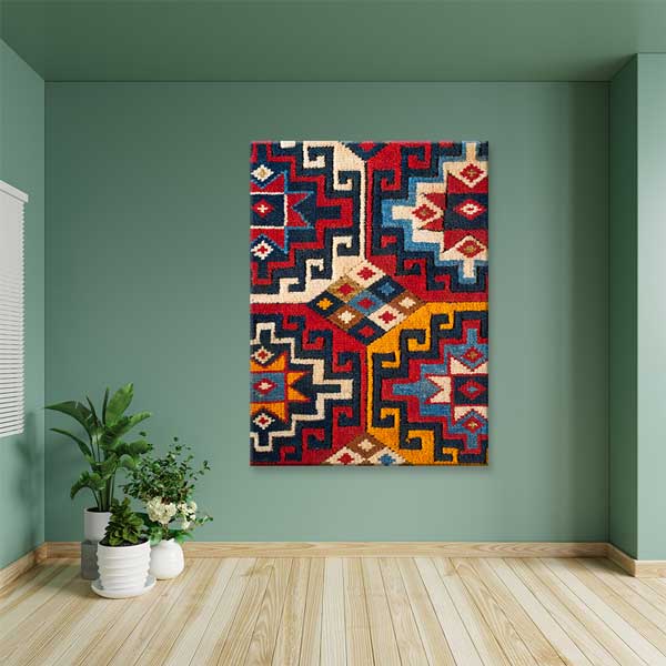 Geleneksel Anadolu Kilim Motifli Dikey Duvar Tablosu Kanvas Tablo 12149