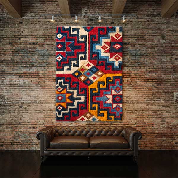 Geleneksel Anadolu Kilim Motifli Dikey Duvar Tablosu Kanvas Tablo 12149