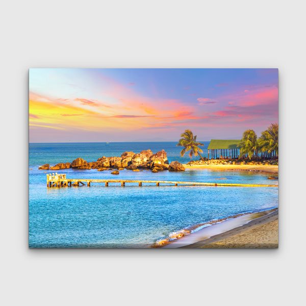 Gün Batımı Sahil Manzarası Kanvas Tablo – Tropikal Deniz Duvar Dekoru 13327