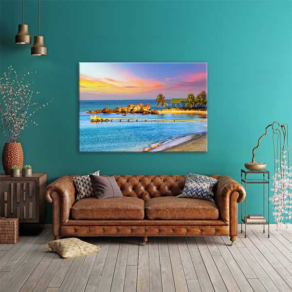 Gün Batımı Sahil Manzarası Kanvas Tablo – Tropikal Deniz Duvar Dekoru 13327