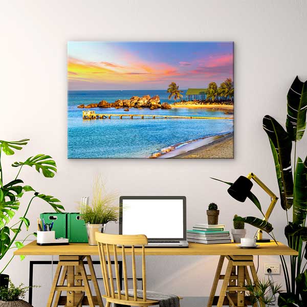 Gün Batımı Sahil Manzarası Kanvas Tablo – Tropikal Deniz Duvar Dekoru 13327