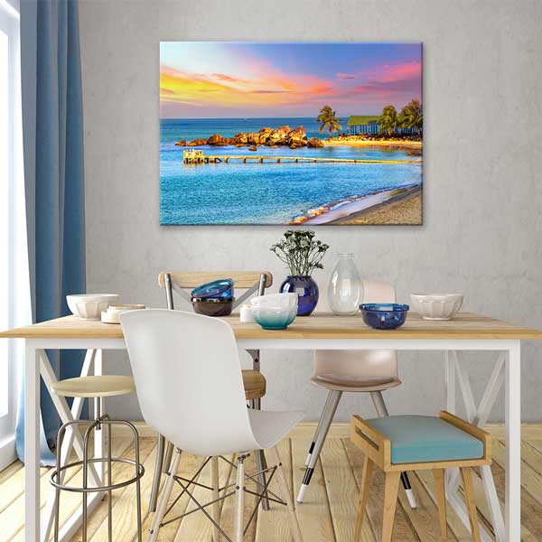 Gün Batımı Sahil Manzarası Kanvas Tablo – Tropikal Deniz Duvar Dekoru 13327
