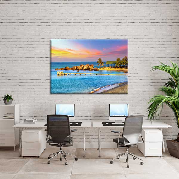 Gün Batımı Sahil Manzarası Kanvas Tablo – Tropikal Deniz Duvar Dekoru 13327