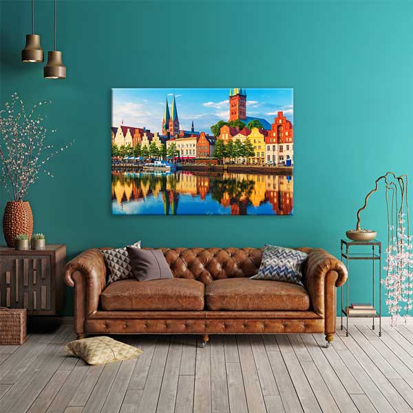 wall-art-design-13375-01 Renkli Avrupa Kıyı Şehir Manzarası Kanvas Tablo 13375