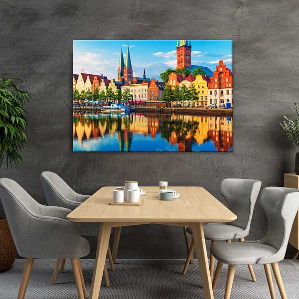 wall-art-design-13375-03 Renkli Avrupa Kıyı Şehir Manzarası Kanvas Tablo 13375