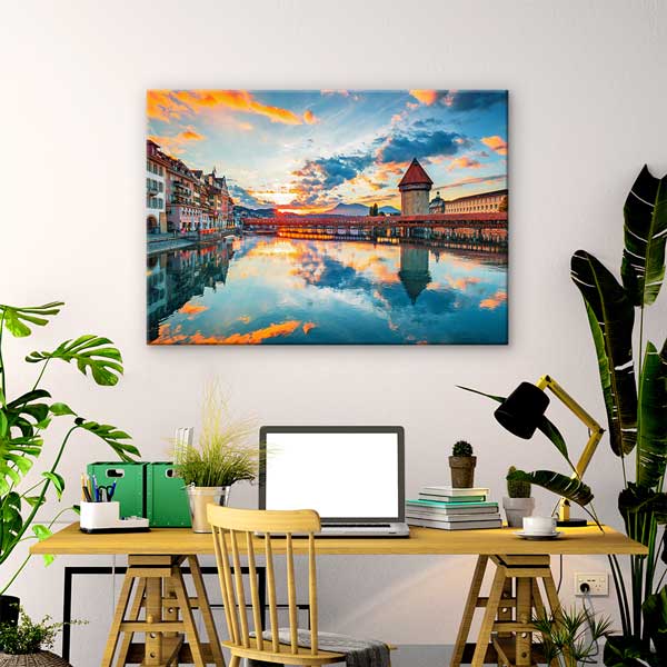 Luzern Kapellbrücke ve Su Kulesi Gün Batımı Kanvas Tablo 13482