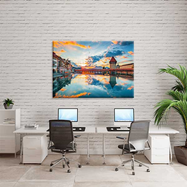 Luzern Kapellbrücke ve Su Kulesi Gün Batımı Kanvas Tablo 13482