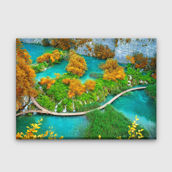 Plitvice Gölleri Ahşap Yürüyüş Yolu Manzarası Kanvas Tablo 13491