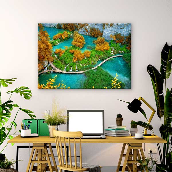 Plitvice Gölleri Ahşap Yürüyüş Yolu Manzarası Kanvas Tablo 13491