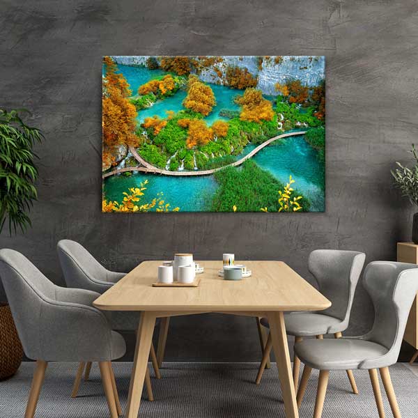 Plitvice Gölleri Ahşap Yürüyüş Yolu Manzarası Kanvas Tablo 13491