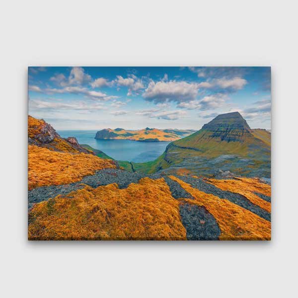 Turuncu Dağ ve Deniz Manzarası Kanvas Tablo 13541