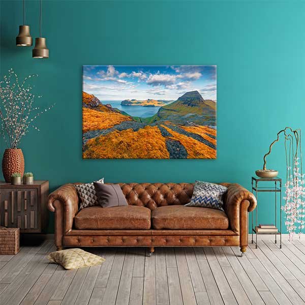 wall-art-design-13541-01 Turuncu Dağ ve Deniz Manzarası Kanvas Tablo 13541