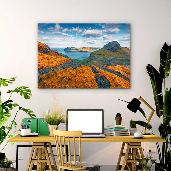 wall-art-design-13541-02 Turuncu Dağ ve Deniz Manzarası Kanvas Tablo 13541