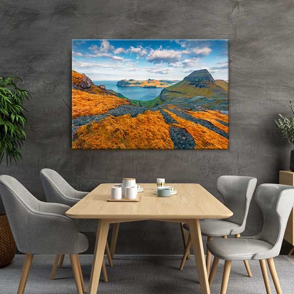 wall-art-design-13541-03 Turuncu Dağ ve Deniz Manzarası Kanvas Tablo 13541