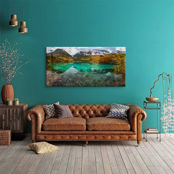 Turkuaz Dağ Gölü Manzarası Kanvas Tablo – 13658