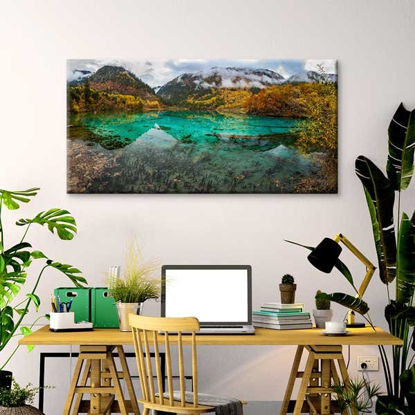 Turkuaz Dağ Gölü Manzarası Kanvas Tablo – 13658