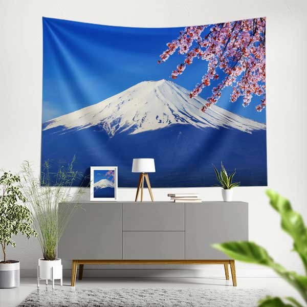 wall-art-design-14296-00 Fuji Dağı ve Sakura Çiçekleri Asya Doğa Manzarası Duvar Örtüsü 14296