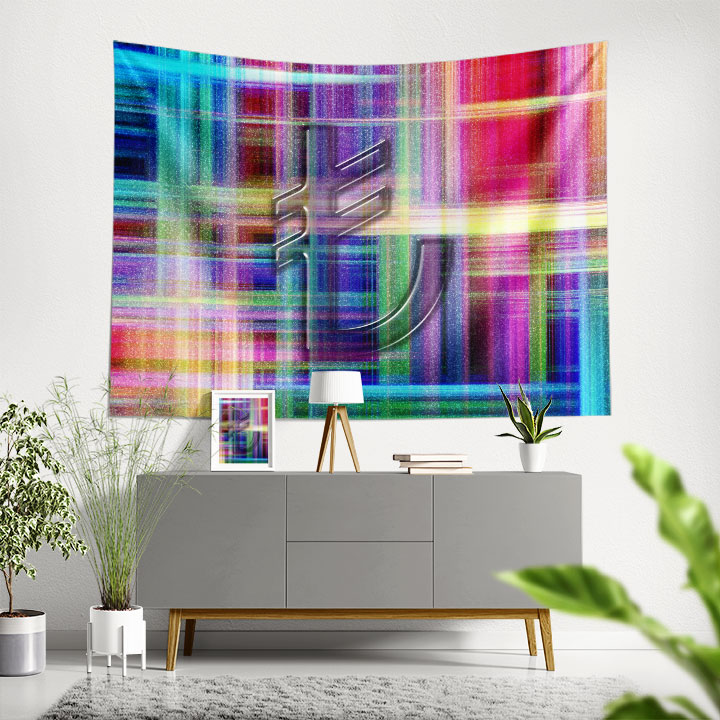 Renkli Geometrik Desenli Euro Sembolü Duvar Örtüsü Kumaş Baskı 5354