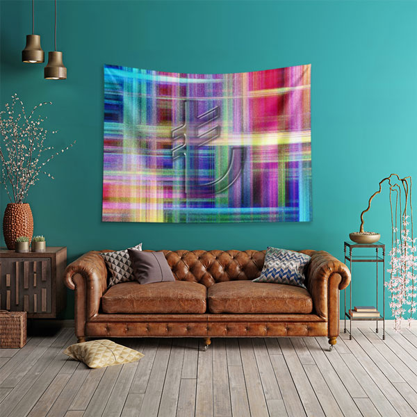 Renkli Geometrik Desenli Euro Sembolü Duvar Örtüsü Kumaş Baskı 5354