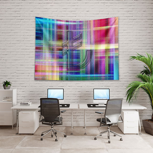 Renkli Geometrik Desenli Euro Sembolü Duvar Örtüsü Kumaş Baskı 5354