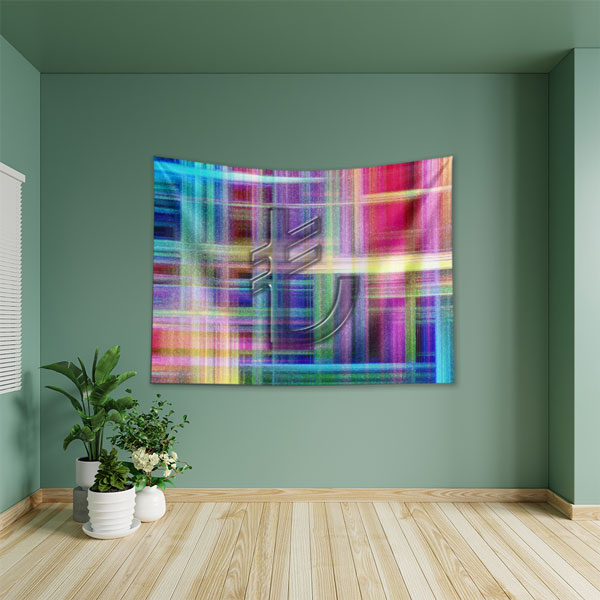 Renkli Geometrik Desenli Euro Sembolü Duvar Örtüsü Kumaş Baskı 5354