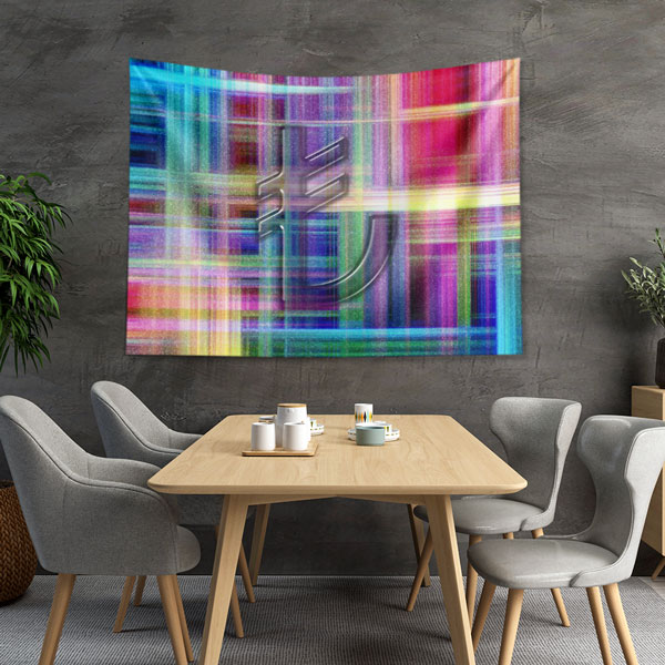 Renkli Geometrik Desenli Euro Sembolü Duvar Örtüsü Kumaş Baskı 5354