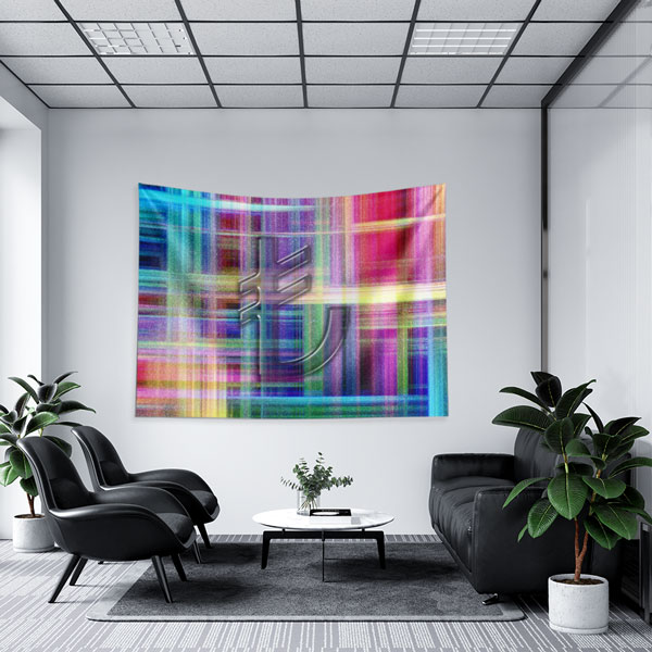 Renkli Geometrik Desenli Euro Sembolü Duvar Örtüsü Kumaş Baskı 5354