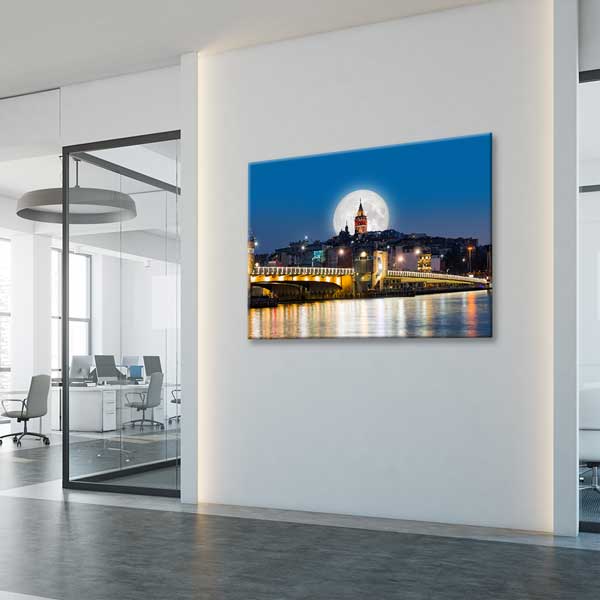 Galata Köprüsü ve Dolunay Manzaralı Galata Kulesi Kanvas Tablo 12070
