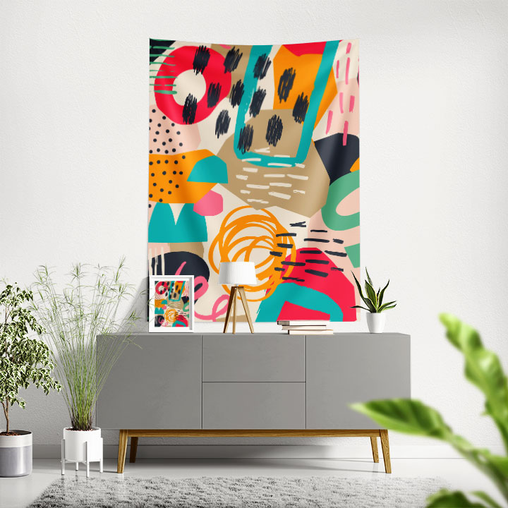 Renkli Soyut Desenli Minimal Duvar Örtüsü 6289