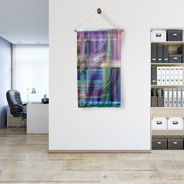 Renkli Geometrik Euro Sembolü Tasarımlı Duvar Flaması Kumaş Baskı 5359