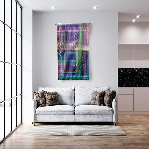 Renkli Geometrik Euro Sembolü Tasarımlı Duvar Flaması Kumaş Baskı 5359