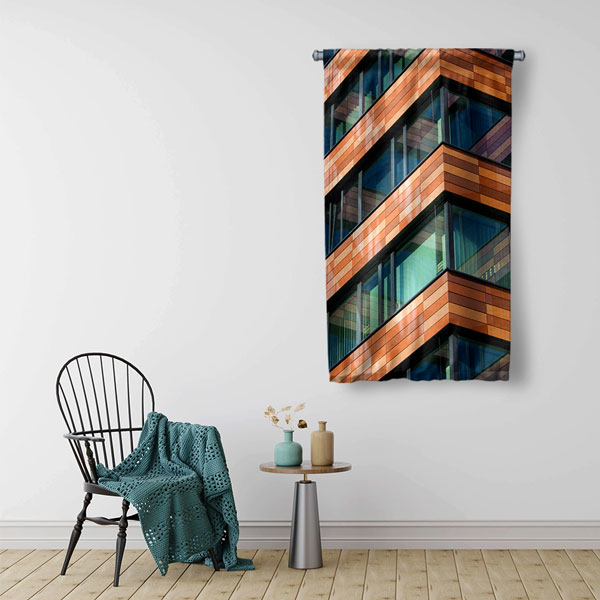 Modern Mimari Desenli Duvar Flaması Kumaş Baskı 5616