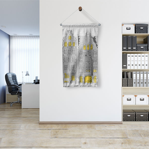 Tarihi Bina Çizimli Dekoratif Duvar Flaması Kumaş Baskı 5621