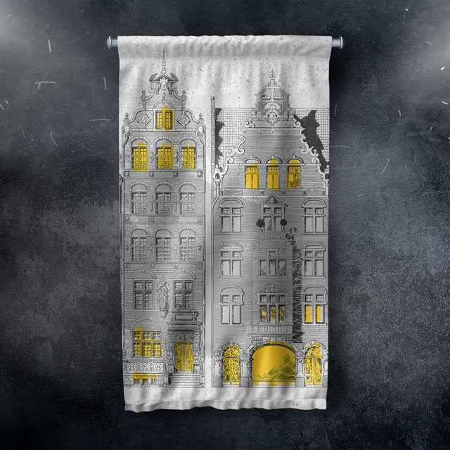 Tarihi Bina Çizimli Dekoratif Duvar Flaması Kumaş Baskı 5621