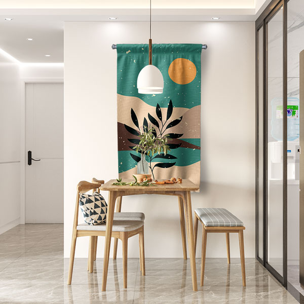 Minimal Güneş ve Yaprak Figürlü Duvar Flaması 6290