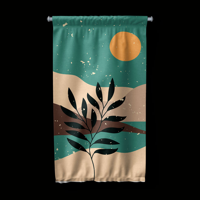 Minimal Güneş ve Yaprak Figürlü Duvar Flaması 6290