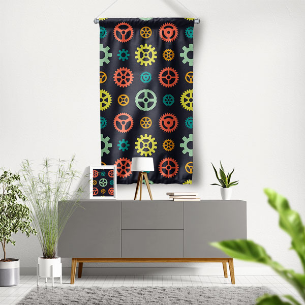 Renkli Dişli Desenli Duvar Flaması 5513