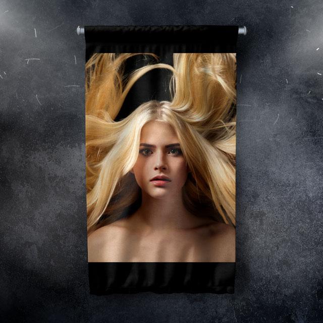 Sarı Saçlı Kadın Portre Tasarımlı Kuaför Duvar Flaması Kumaş Baskı 5757