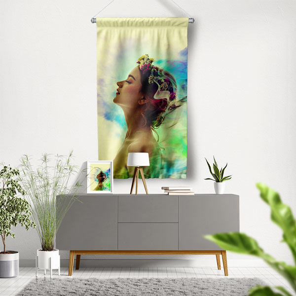 wall-banner-decor-5759-00 Doğal Güzellik Temalı Kadın Portre Tasarımlı Kuaför Duvar Flaması Kumaş Baskı 5759