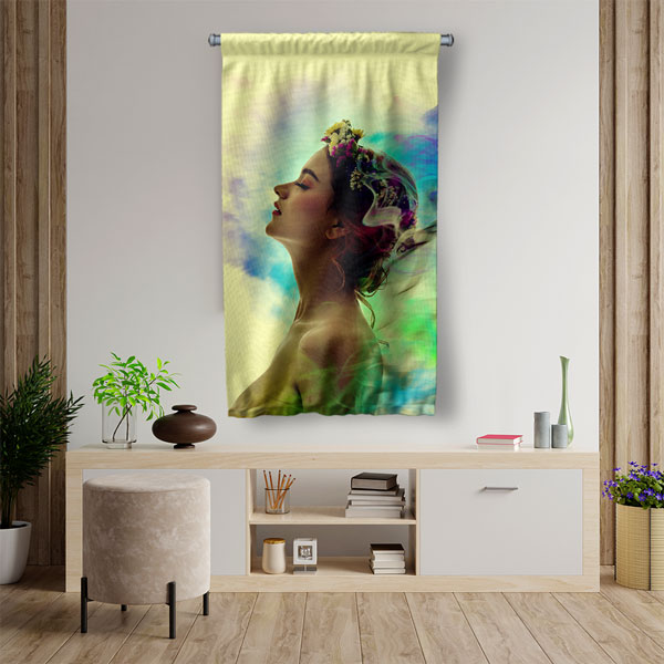 wall-banner-decor-5759-02 Doğal Güzellik Temalı Kadın Portre Tasarımlı Kuaför Duvar Flaması Kumaş Baskı 5759