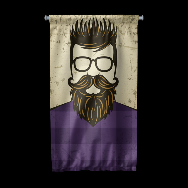 Retro Tarz Sakallı Erkek İllüstrasyonlu Mor Berber Duvar Flaması Kumaş Baskı 5771