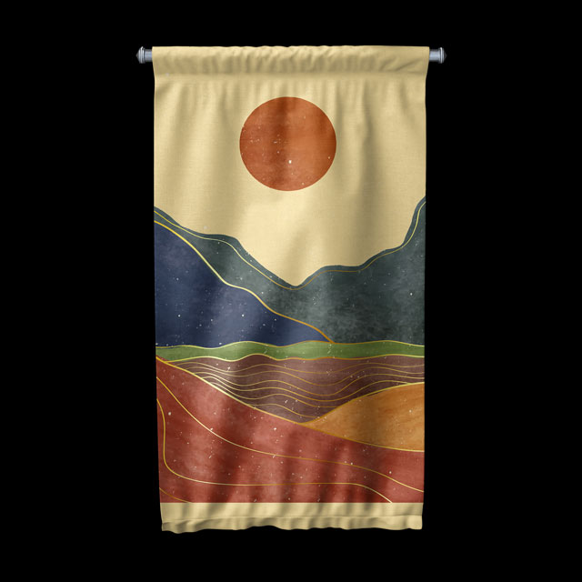 Minimal Güneşli Dağ Manzaralı Duvar Flaması 6300